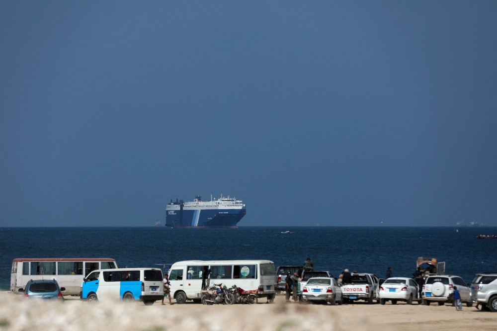The Galaxy Leader commercial ship, seized by Yemen's Houthis last month, is seen off the coast of al-Salif, Yemen, December 5, 2023. — Reuters pic  
