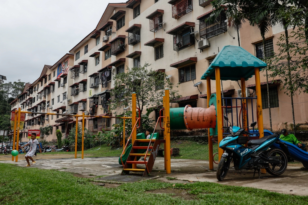 Children pictured at the playground of Apartment Idaman in Damansara Damai, December 11, 2023. Two children today claimed they saw Zayn Rayyan Abdul Matiin on the second and third floors of Block R on December 5, said police. — Bernama pic 