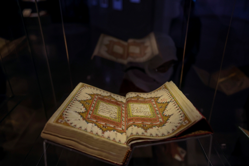Among the old manuscripts of the Quran that were also exhibited in the Tracing Islamic Art Exhibition room at the Malaysian Islamic Art Museum. — Bernama pic 
