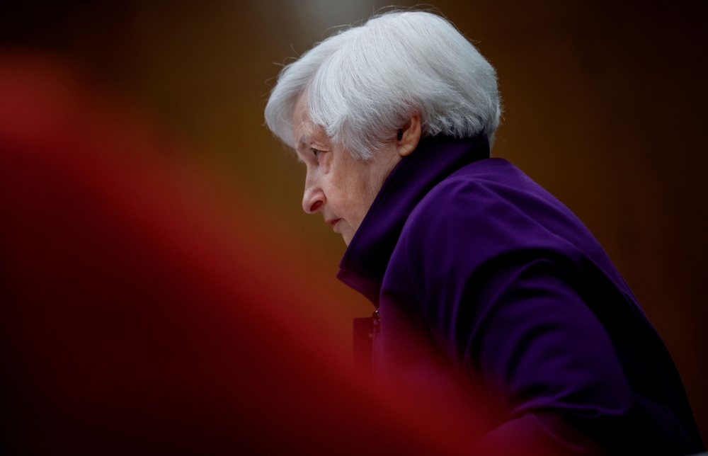 US Treasury Secretary Janet Yellen testifies before a Senate Appropriations Financial Services and General Government Subcommittee hearing on Capitol Hill in Washington March 22, 2023. — Reuters pic  