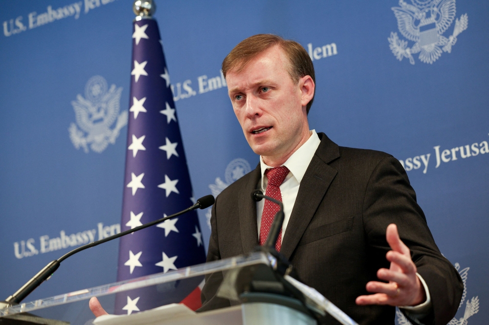 US National Security Advisor Jake Sullivan speaks during a press briefing, amid the ongoing conflict between Israel and the Palestinian Islamist group Hamas, in Tel Aviv December 15, 2023. — Reuters pic  