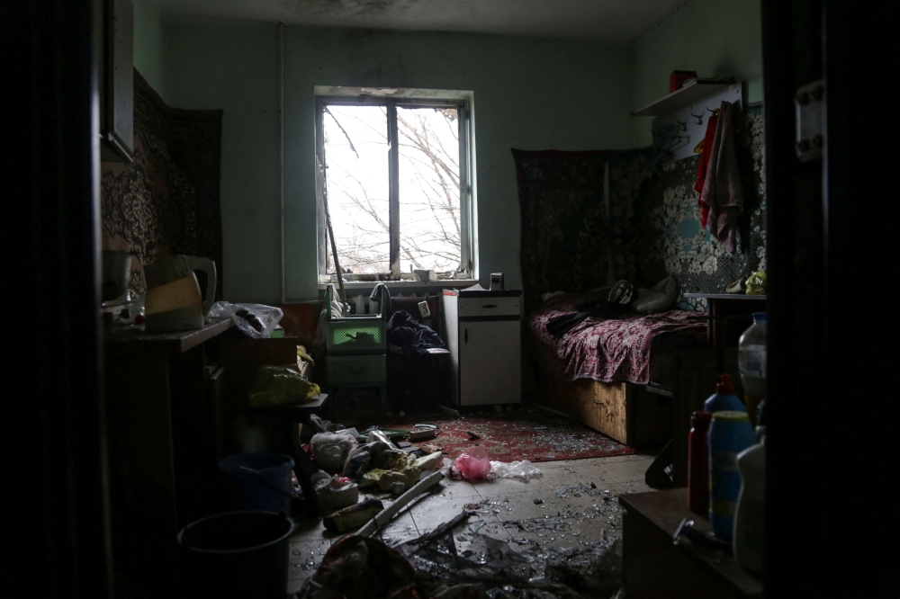 An interior view shows a room inside a residential building damaged by a Russian drone strike, amid Russia's attack on Ukraine, in Odesa, Ukraine December 14, 2023. — Reuters pic  