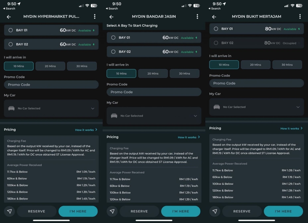ChargeSini EV charging rates at Mydin. — SoyaCincau pic 