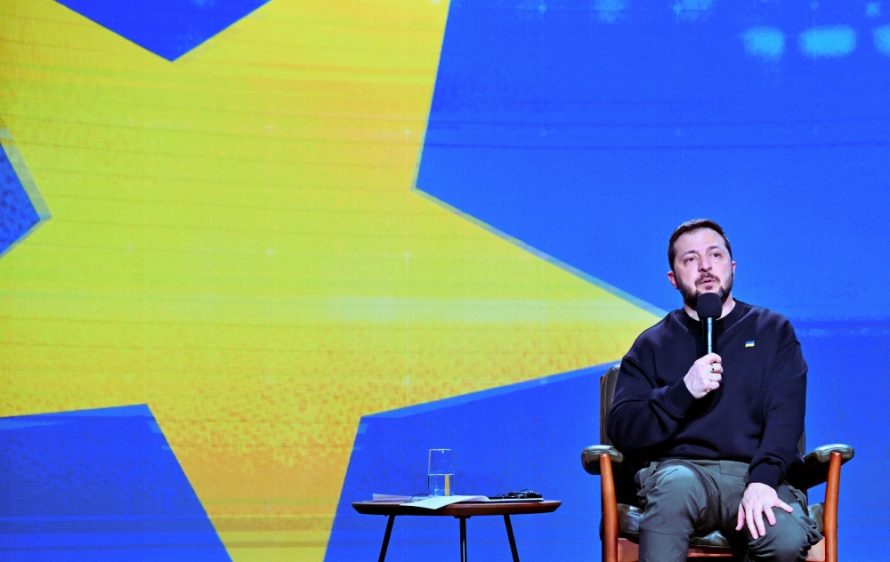 Ukrainian President Volodymyr Zelensky delivers an end-of-year press conference in Kyiv on December 19, 2023, amid the Russian invasion of Ukraine. ― AFP pic