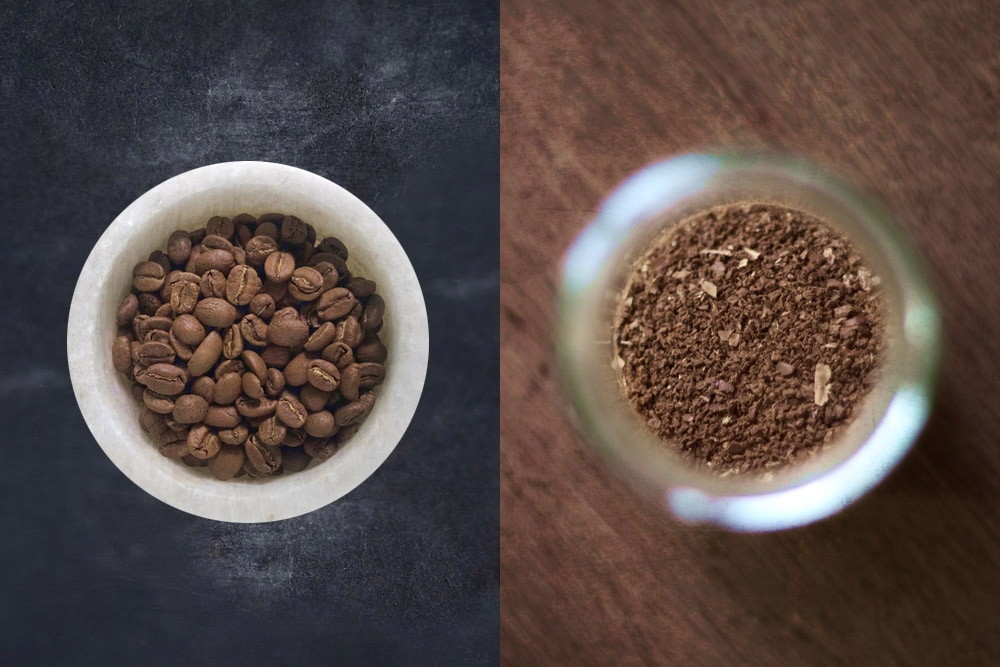 Choose your favourite coffee beans, be it a lighter or darker roast, and grind them fresh at home.