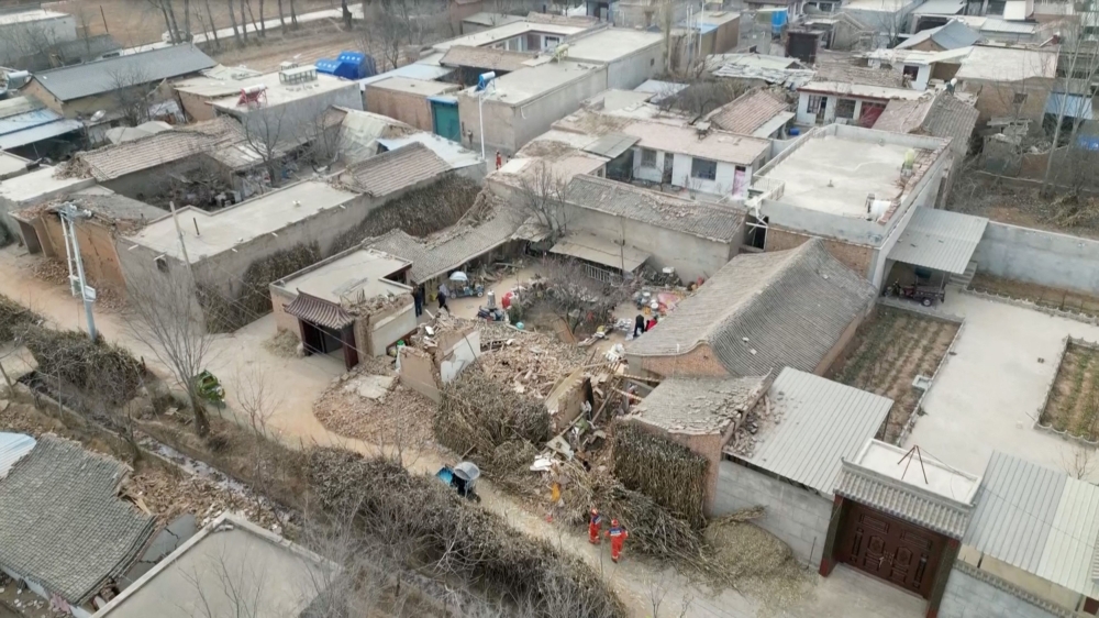 An aerial view shows damaged buildings following the earthquake in Jishishan county, Gansu province. — Reuters pic