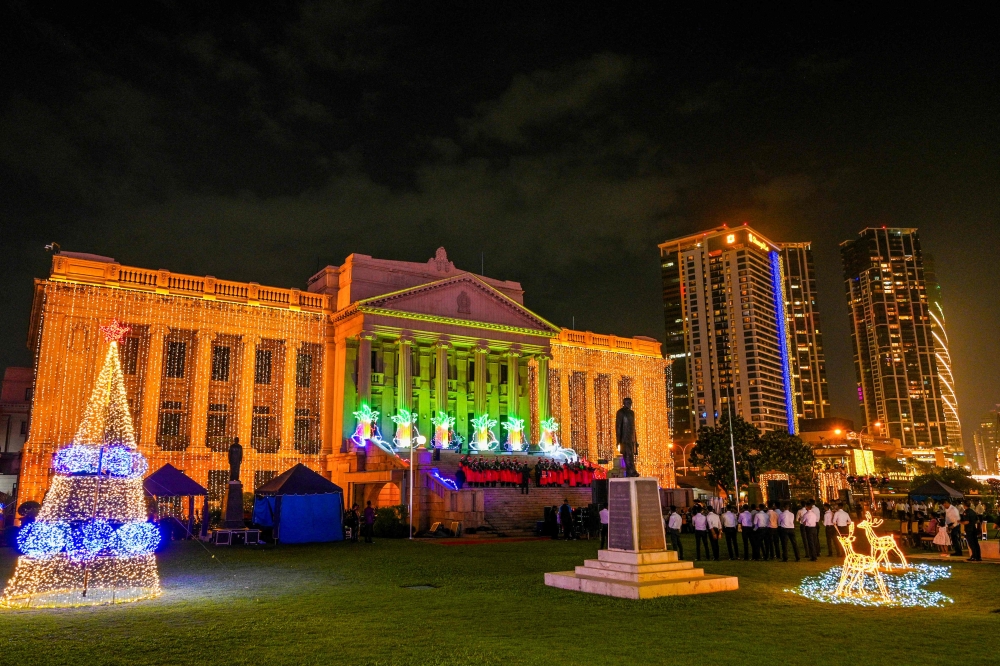 Sri Lanka’s Presidential Secretariat in Colombo is decorated ahead of Christmas. — AFP pic