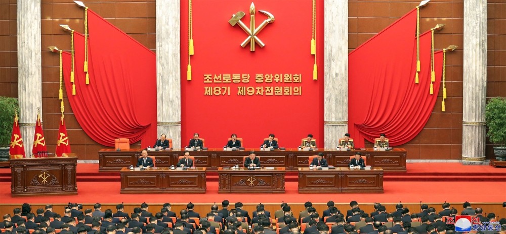 This picture taken on December 26, 2023 and released by North Korea's official Korean Central News Agency (KCNA) on December 27 shows North Korean leader Kim Jong-un attending the 9th Plenary Meeting of the 8th Central Committee of the Workers' Party of Korea (WPK) at the office building of the WPK Central Committee in Pyongyang. — KCNA VIA KNS / AFP pic