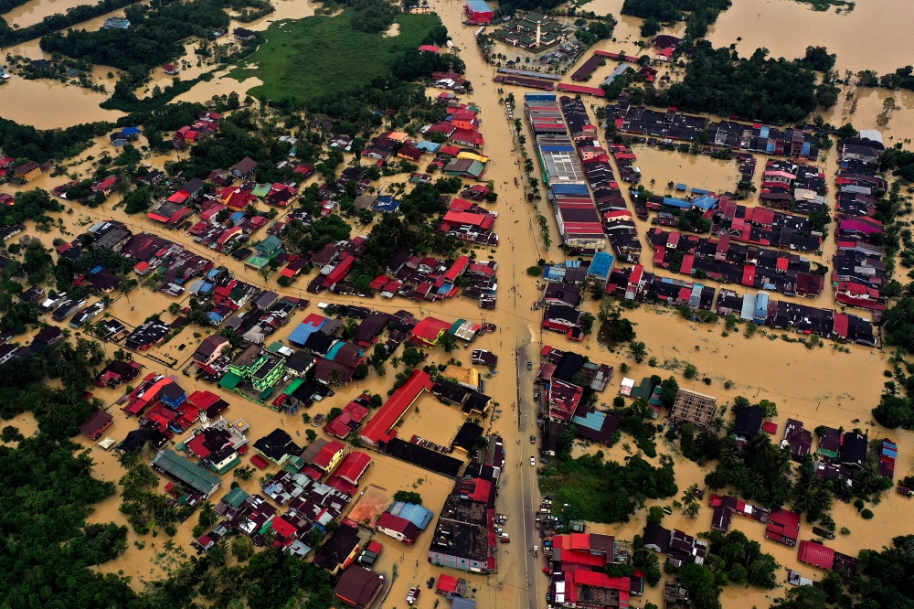 An aerial view of the flood situation at Pasir Mas December 26, 2023. — Bernama pic