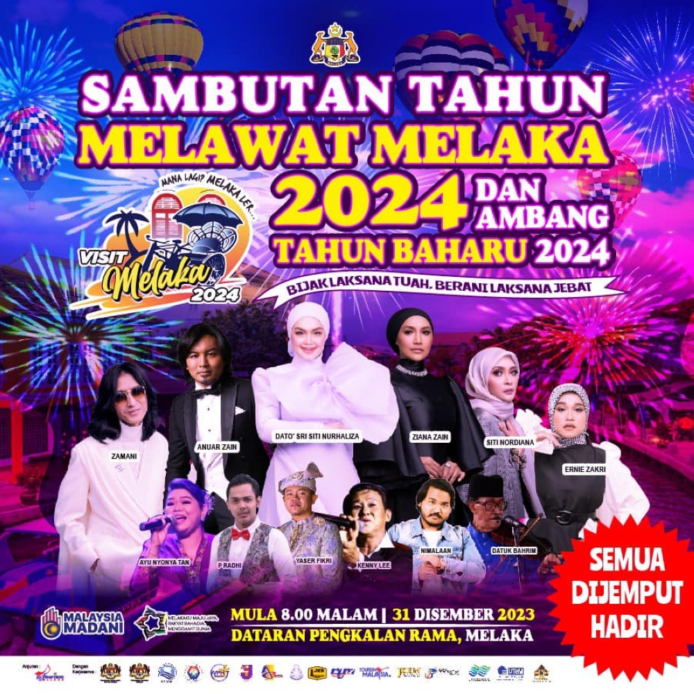 Several prominent Malaysian singers will be performing at the Visit Melaka Year 2024 countdown celebration. — Picture via Instagram/fabulousmelaka