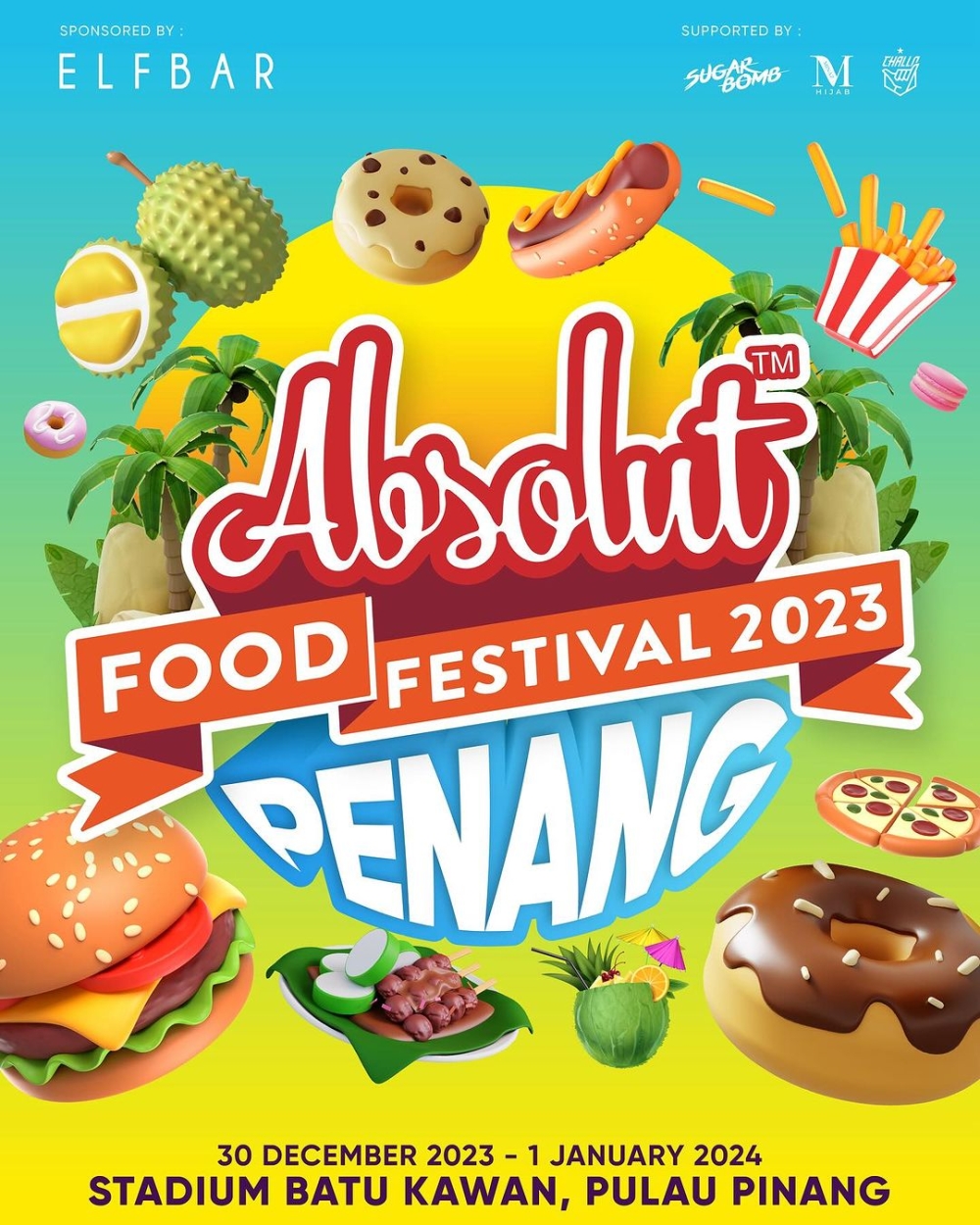 Enjoy a variety of local delicacies at the Absolut Food Fest in Penang while counting down to the New Year. — Picture via Instagram/absolutfoodfest