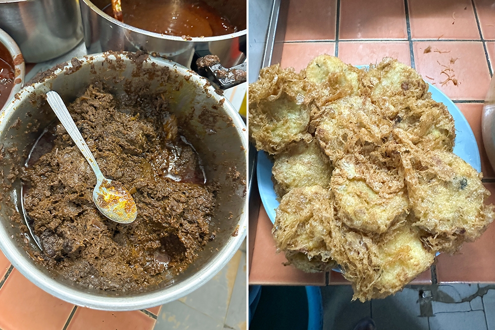 If I could, I would have taken the whole pot of this divine 'rendang daging' home (left). You can get 'bergedil' here, a nod towards the stall owner's Minang heritage (right).