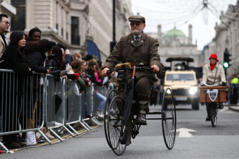 A man rides a tricycle during the London's New Year's Day Parade event, in London, Britain, January 1, 2024. — Reuters pic