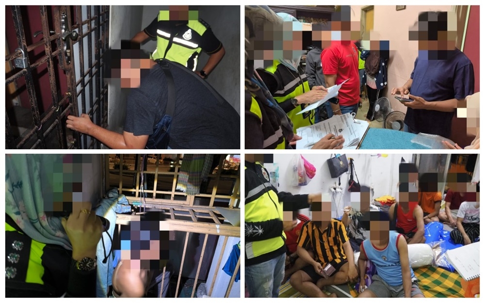 The Johor Immigration Department detained 28 immigrants, including an 11-year-old boy, after they failed to produce valid travel documents and were suspected of overstaying in raids conducted at several shoplots around Skudai at midnight last night. — Picture courtesy of the Johor Immigration Department