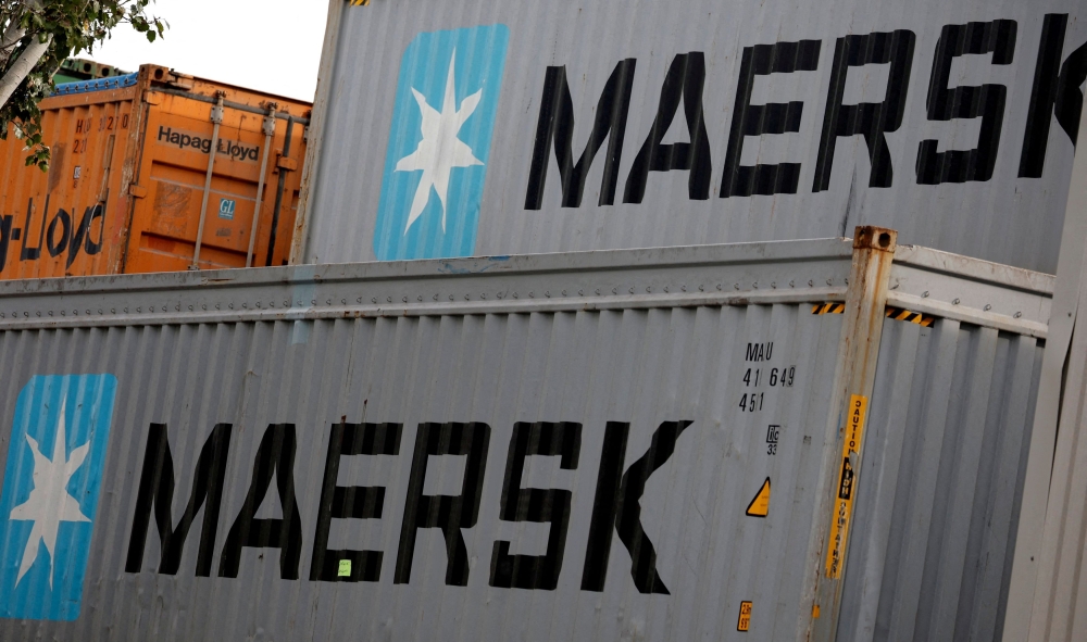 Maersk's logo is seen in stored containers at Zona Franca in Barcelona November 3, 2022. — Reuters pic  