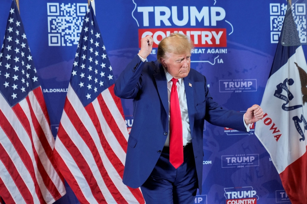 Republican presidential candidate Donald Trump campaigns in Sioux Center, Iowa January 5, 2024. ― Reuters pic