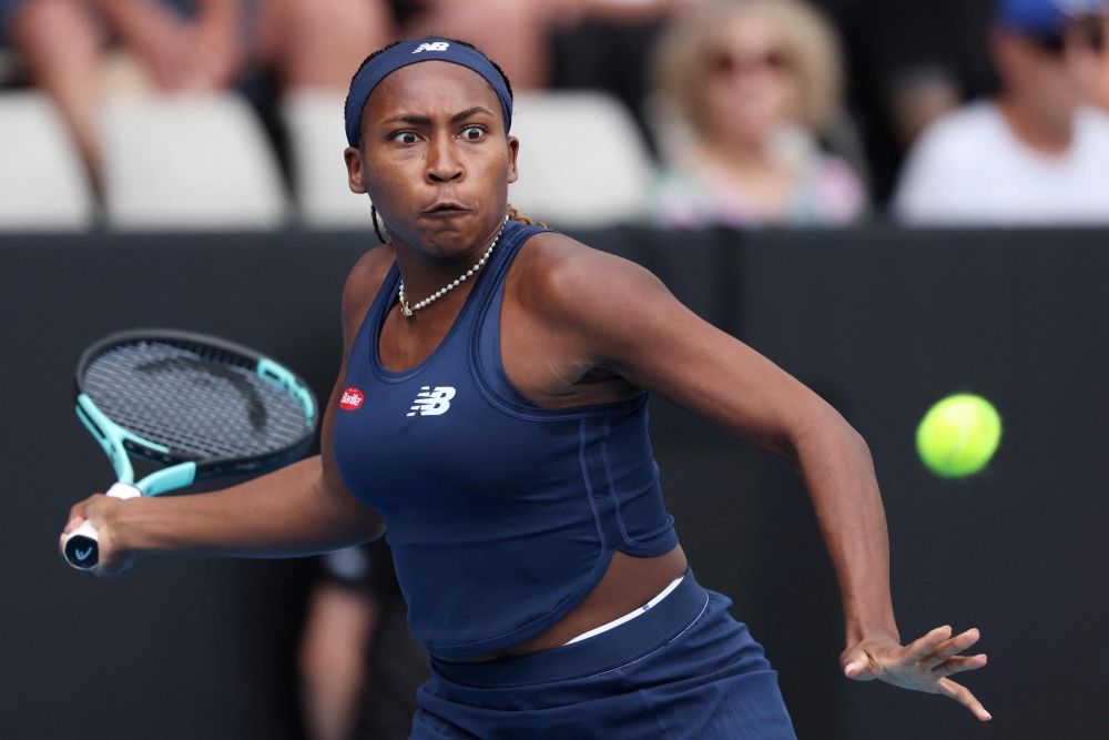 USA’s Coco Gauff hits a return against compatriot Emma Navarro during their women’s singles semi-final match at the Auckland Classic tennis tournament in Auckland on January 6, 2024. ― AFP pic