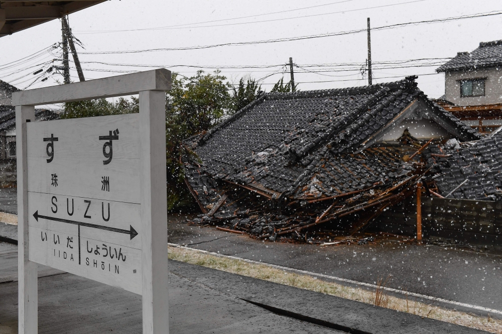 This picture shows a collapsed home in Suzu city, Ishikawa prefecture on January 7, 2024, after a major 7.5 magnitude earthquake struck the Noto region on New Year’s Day. — AFP pic 