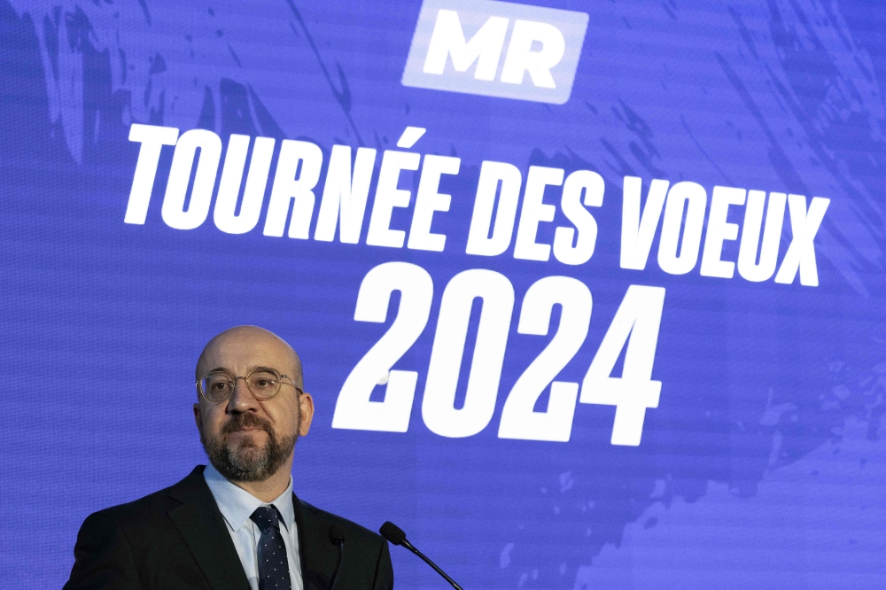 President of the European Council Charles Michel looks on during a speech at the national New Year congress of French-speaking liberal party MR (Mouvement Reformateur) in Louvain-la-Neuve on January 7, 2024. — AFP pic