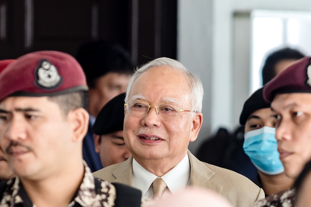 Jailed former prime minister Datuk Seri Najib Razak at the Kuala Lumpur Court Complex, in Kuala Lumpur January 8, 2024. — Picture by Firdaus Latif