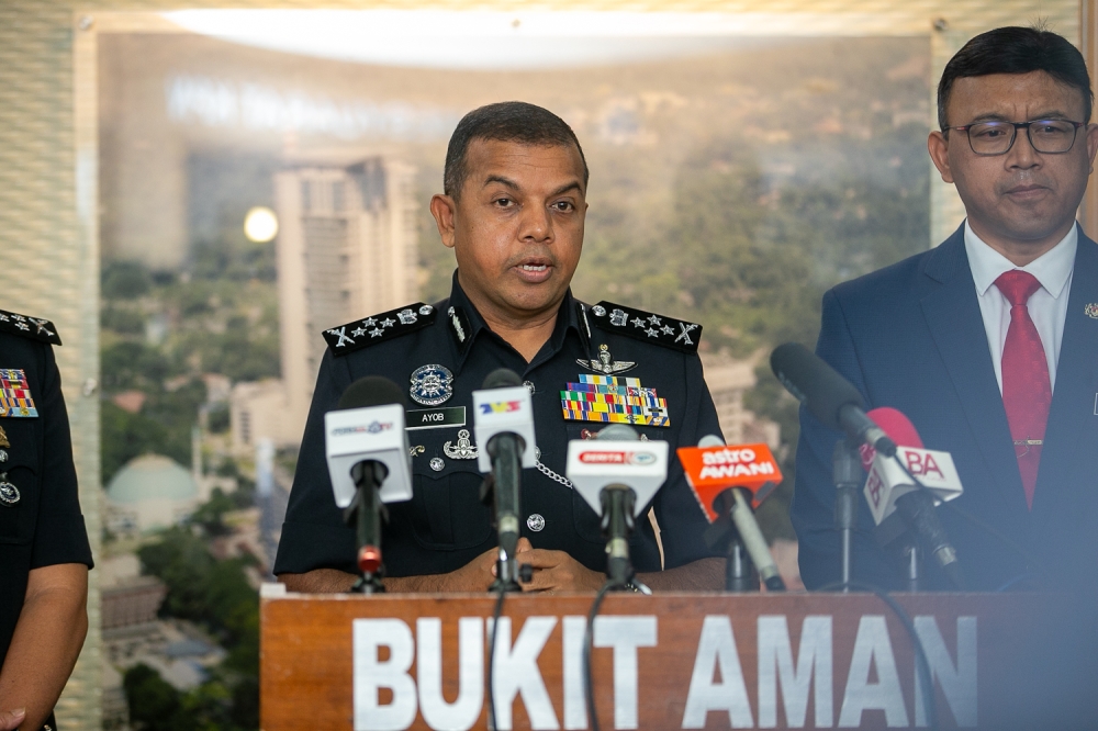 Deputy Inspector General of Police Datuk Seri Ayob Khan Mydin Pitchay speaks during a press conference at Federal Police Headquarters at Bukit Aman in Kuala Lumpur January 8, 2024. — Picture by Raymond Manuel