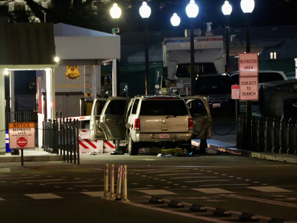 A view of a vehicle that crashed into a perimeter gate of the White House, while US President Joe Biden was away on a trip, in Washington, US, January 8, 2024 in this picture obtained from social media. — Picture by Andrew Leyden/via Reuters