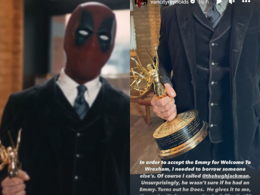 Reynolds took to his Instagram to share that he had to borrow Hugh Jackman's Emmy trophy for his hilarious acceptance speech.— Screenshot via X and Instagram/Ryan Reynolds