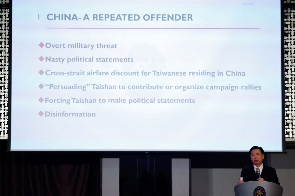 Taiwan Foreign Minister Joseph Wu speaks at a press conference in Taipei January 9, 2024. — Reuters pic  