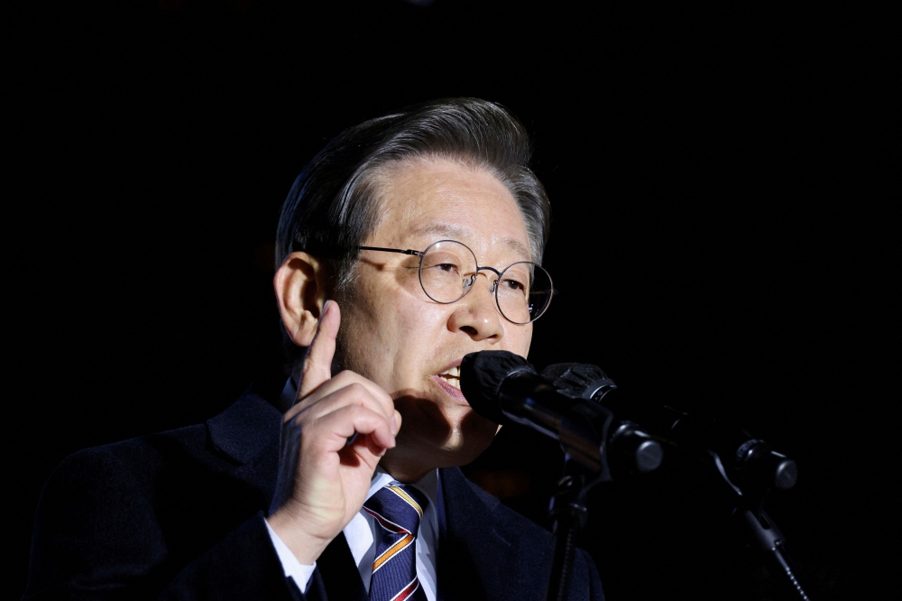 Lee Jae-myung, the presidential candidate of South Korea's ruling Democratic Party, speaks during his election campaign rally in Seoul in this file photo taken on March 8, 2022. — Reuters pic  
