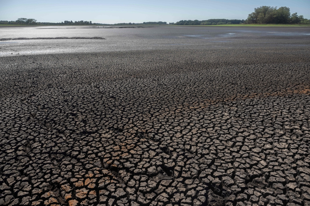 Picture of the dried Canelon Grande reservoir just north of Canelones, in southern Uruguay, taken on March 14, 2023, as the country goes through a severe drought. — AFP pic