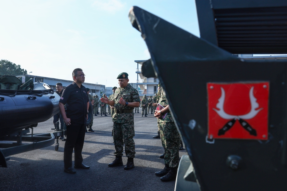 Deputy Defence Minister Adly Zahari during a post-flood working visit to the 8th Brigade Headquarters, Pengkalan Chepa camp in Kelantan, January 11, 2024. — Bernama pic 