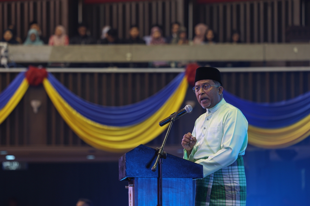 Higher Education Minister Datuk Seri Zambry Abd Kadir delivers a speech at the launch of the MOHE 2024 Roadmap at Universiti Malaya, January 12, 2024. — Bernama pic 
