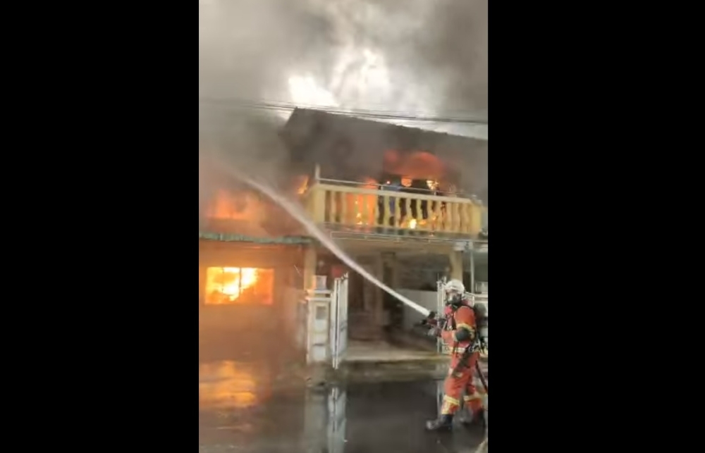 Tawau Fire and Rescue Station chief Rastam Keladi said 32 firefighters and four fire engines were deployed to the scene after receiving an emergency call at 1.54pm. — Screengrab from social media 