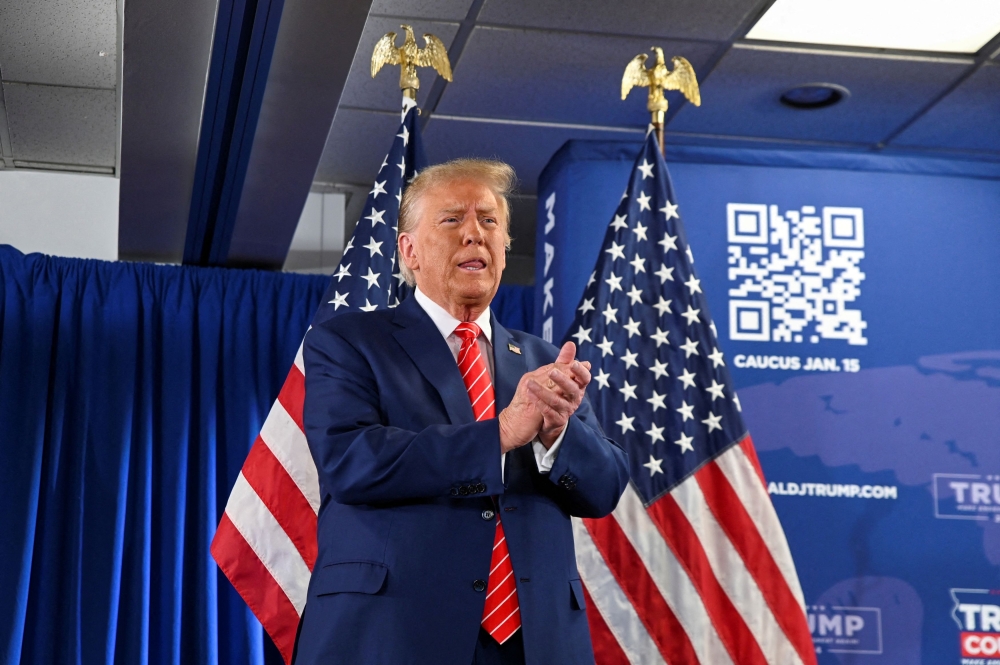 File photo of former US President and Republican presidential candidate Donald Trump campaigning in Newton, Iowa, US, January 6, 2024.  . — Reuters pic