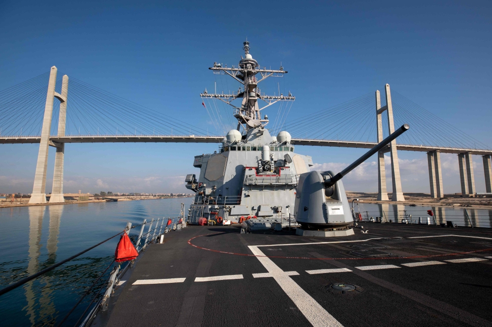 File photo of In the Arleigh Burke-class guided-missile destroyer USS Laboon transiting in the Suez Canal on December 18, 2023. — AFP pic