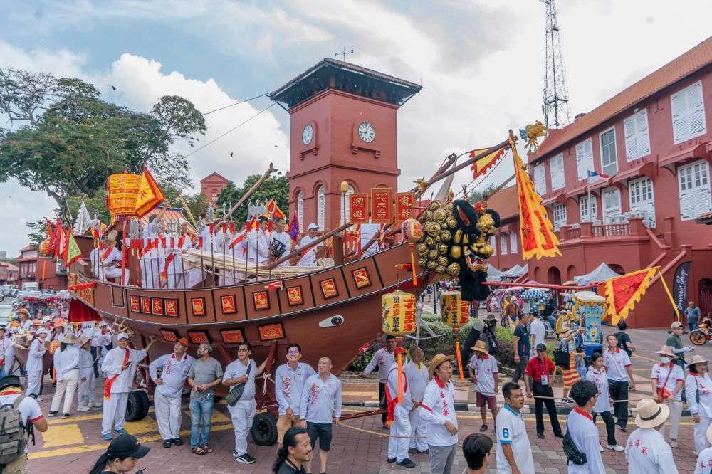 The Wangkang ship leads the 9.5-km long procession along Bandar Hilir during the festival inMelaka on January 11, 2024. — Picture by Shafwan Zaidon