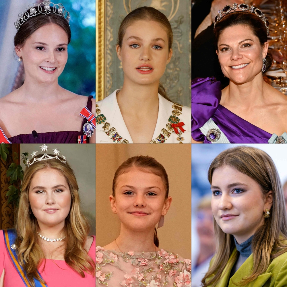 This combination of file pictures created on January 13, 2024 shows (from top left to bottom right) Norway's Princess Ingrid Alexandra, Spanish Crown Princess of Asturias Leonor, Sweden's Crown Princess Victoria, Netherlands' Princess of Orange Catharina-Amalia, Princess Estelle of Sweden, and Belgium Crown Princess Elisabeth. — AFP pix