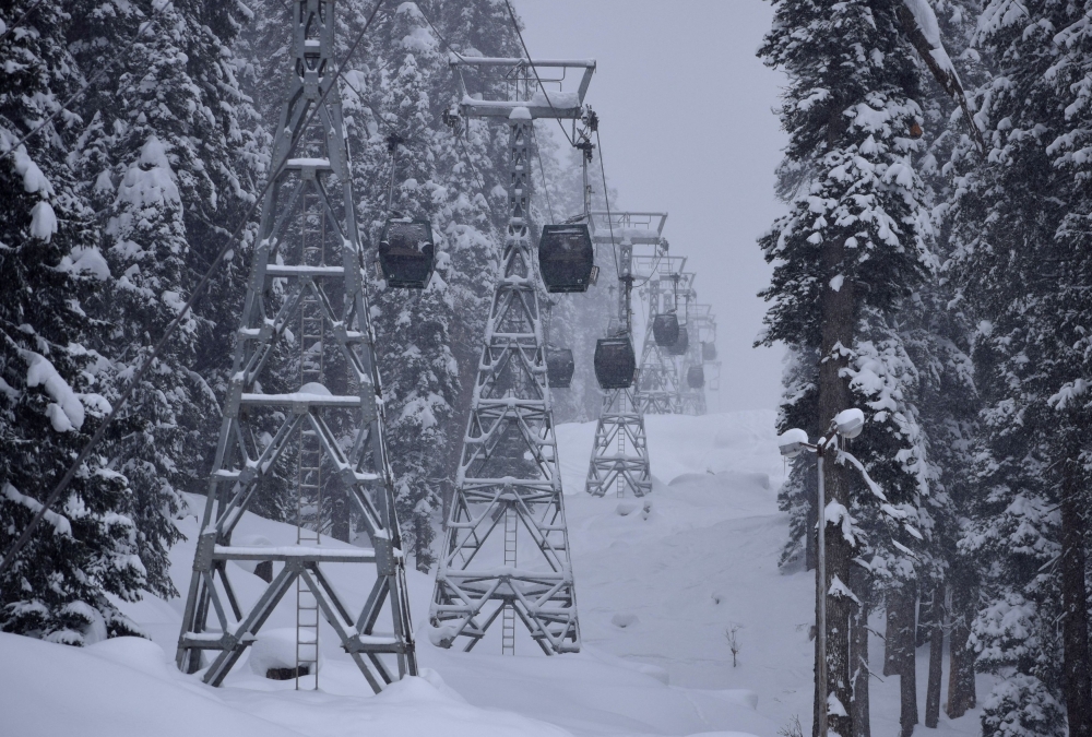 Cable car cabins are pictured in Gulmarg, a ski resort and one of the main tourist attractions in the Kashmir region, January 22, 2022. — Reuters pic