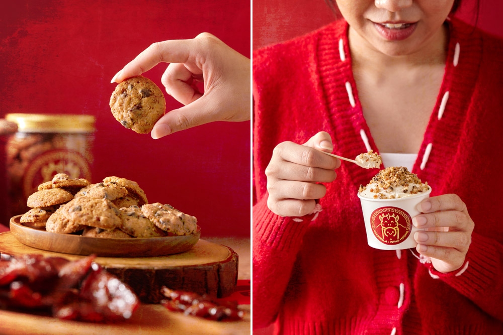 Besides Bakkwa Bacon Cookies (left), Cake Tella is also introducing Bakkwa Bacon Ice Cream this year. — Picture courtesy of Cake Tella