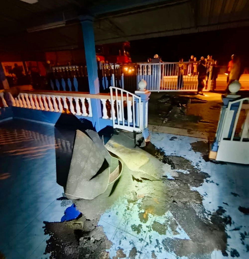 Part of the damaged Ar-Raudah surau in Parit Bangas, Batu Pahat after a late night fire on January 16, 2024 — Picture courtesy of the Johor Fire and Rescue Department.