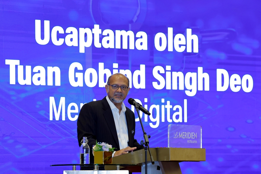 Digital Minister Gobind Singh Deo delivers a speech at the signing of a memorandum of understanding (MoU) between the Department of Personal Data Protection and Futurise Sdn Bhd in Putrajaya, January 16, 2024. — Bernama pic 