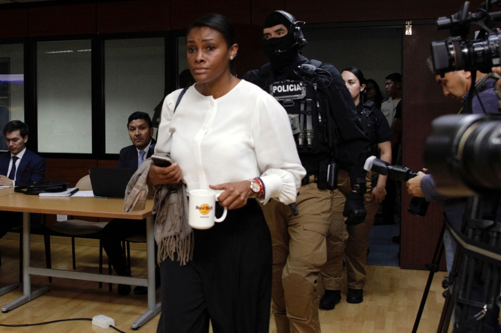 Ecuador's Attorney General Diana Salazar enters the indictment hearing against those investigated for alleged organised crime in the 