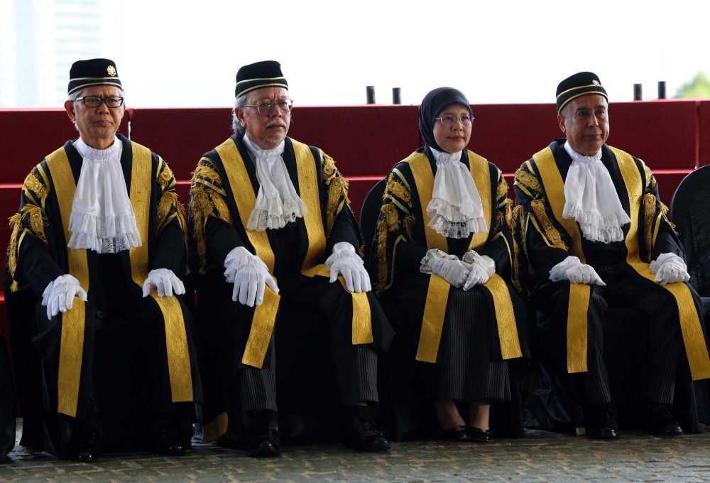 Chief Justice Tun Tengku Maimun Tuan Mat (2nd, right) at the Opening Ceremony of the 2024 Legislative Year at the Putrajaya International Convention Center (PICC), January 15, 2024. Also seen are the President of the Court of Appeal Tan Sri Abang Iskandar Abang Hashim (2nd, left), Chief Justice of Sabah and Sarawak Tan Sri Abdul Rahman Sebli (left) and Chief Justice of Malaya Tan Sri Mohamad Zabidin Mohd Diah (right). — Bernama pic 