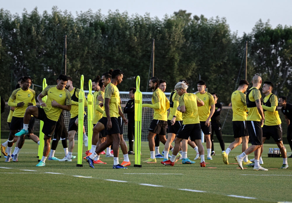 The Harimau Malaya squad having their practice session in Doha January 19, 2024. — Bernama pic