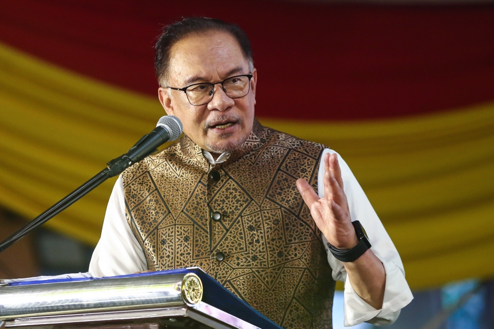 Prime Minister Datuk Seri Anwar Ibrahim speaks during the National Ponggal 2024 celebration at Padang Chetty in Klang January 20, 2024. — Picture by Yusof Mat Isa