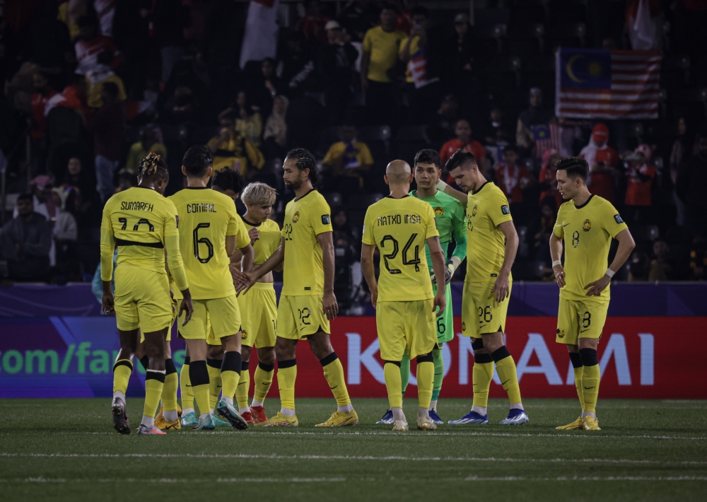 A dejected looking Harimau Malaya after their loss to Bahrain, Doha, January 20, 2024. — Bernama pic 