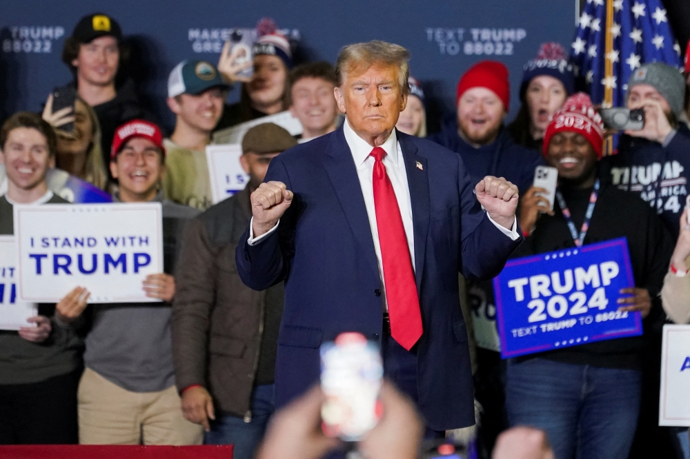 Republican presidential candidate and former US President Donald Trump attends a rally ahead of the New Hampshire primary election in Manchester, New Hampshire, US January 20, 2024. — Reuters pic