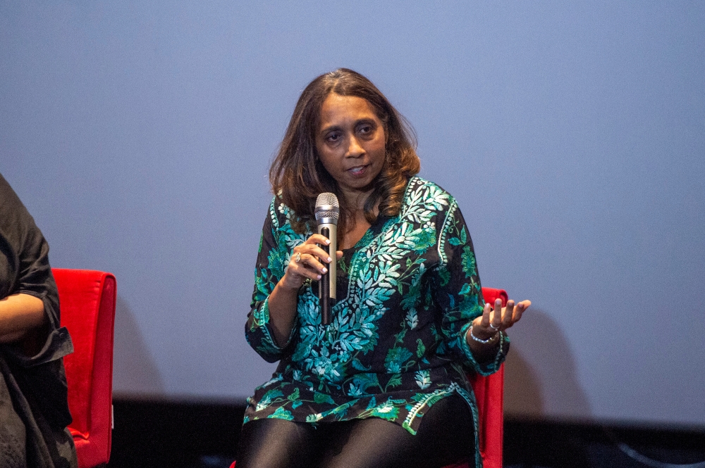 Voice of the Children chairman Sharmila Sekaran speaks during the special screening of ‘Abang Adik’ film at Starling Mall, Petaling Jaya January 21, 2024. — Picture by Shafwan Zaidon