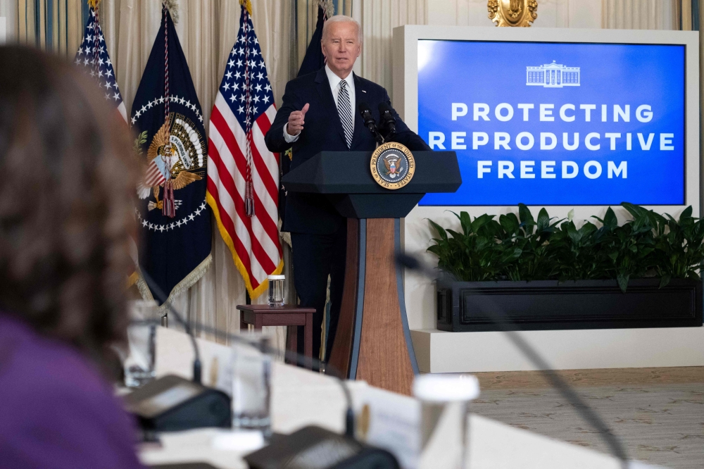 US President Joe Biden speaks during a meeting of his Task Force on Reproductive Healthcare Access to mark the 51st anniversary of the landmark Roe v. Wade decision in Washington January 22, 2024. — AFP pic