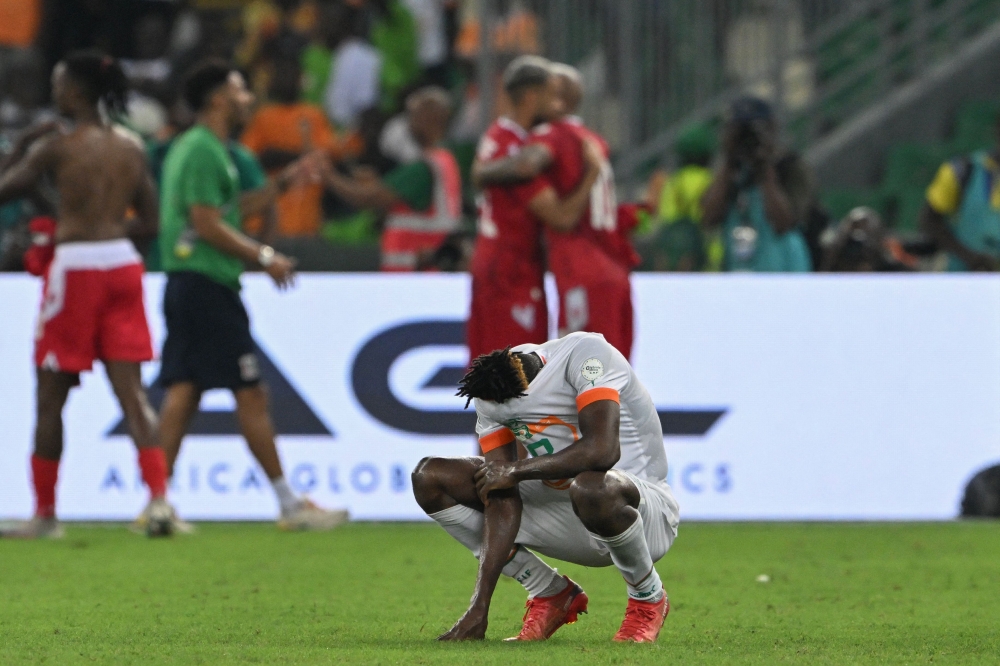 Ivory Coast’s midfielder Franck Kessie reacts after Equatorial Guinea won the Africa Cup of Nations (CAN) 2024 group A football match between Equatorial Guinea and Ivory Coast at the Alassane Ouattara Olympic Stadium in Ebimpe, Abidjan on January 22, 2024. — AFP pic 